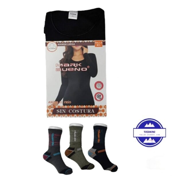 Lote camiseta térmica + lote calcetines trekking para mujer
