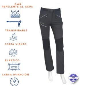 Pantalón trekking verano gris rodillera negra mujer