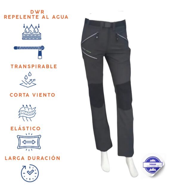 Pantalón trekking verano gris rodillera negra mujer