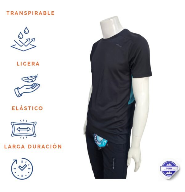 Joluvi camiseta técnica manga corta negro con verde azulado running hombre