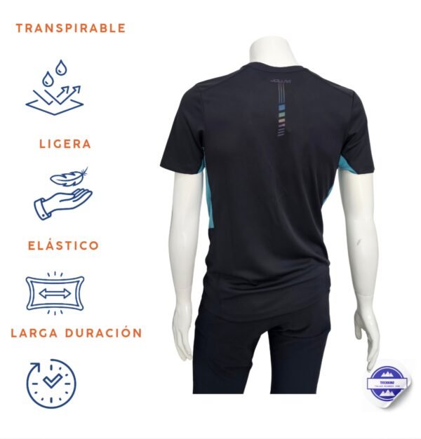Joluvi camiseta técnica manga corta negro con verde azulado running hombre