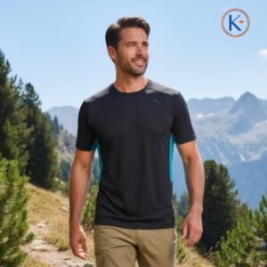 Joluvi camiseta técnica manga corta negro con verde azulado running hombre