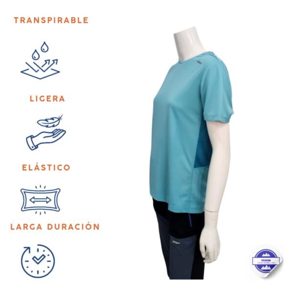 Joluvi camiseta técnica manga corta azul agua marina con verde azulado running mujer