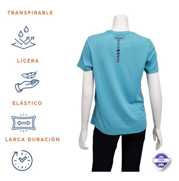Joluvi camiseta técnica manga corta azul agua marina con verde azulado running mujer