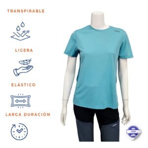 Joluvi camiseta técnica manga corta azul agua marina con verde azulado running mujer