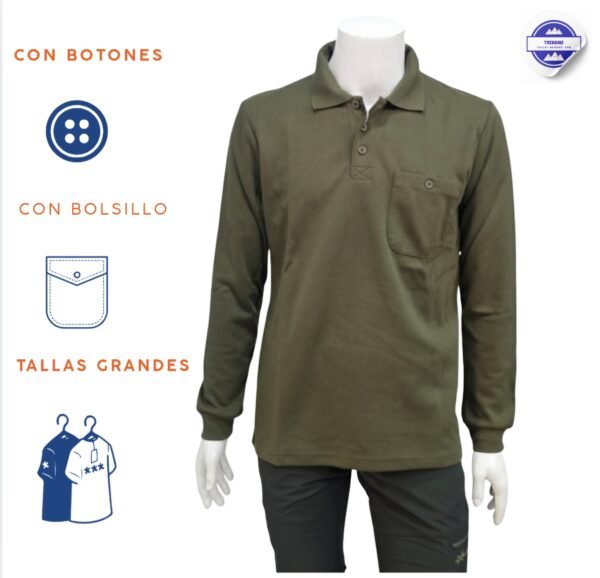 Polo básico de hombre con bolsillo  manga larga 