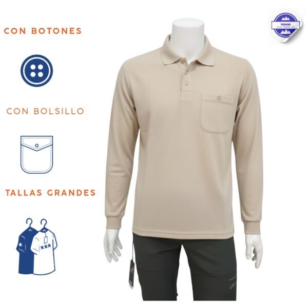 Polo básico de hombre con bolsillo  manga larga 