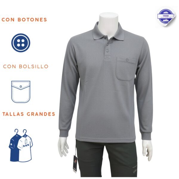 Polo básico de hombre con bolsillo  manga larga 