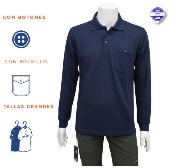 Polo básico de hombre con bolsillo  manga larga 