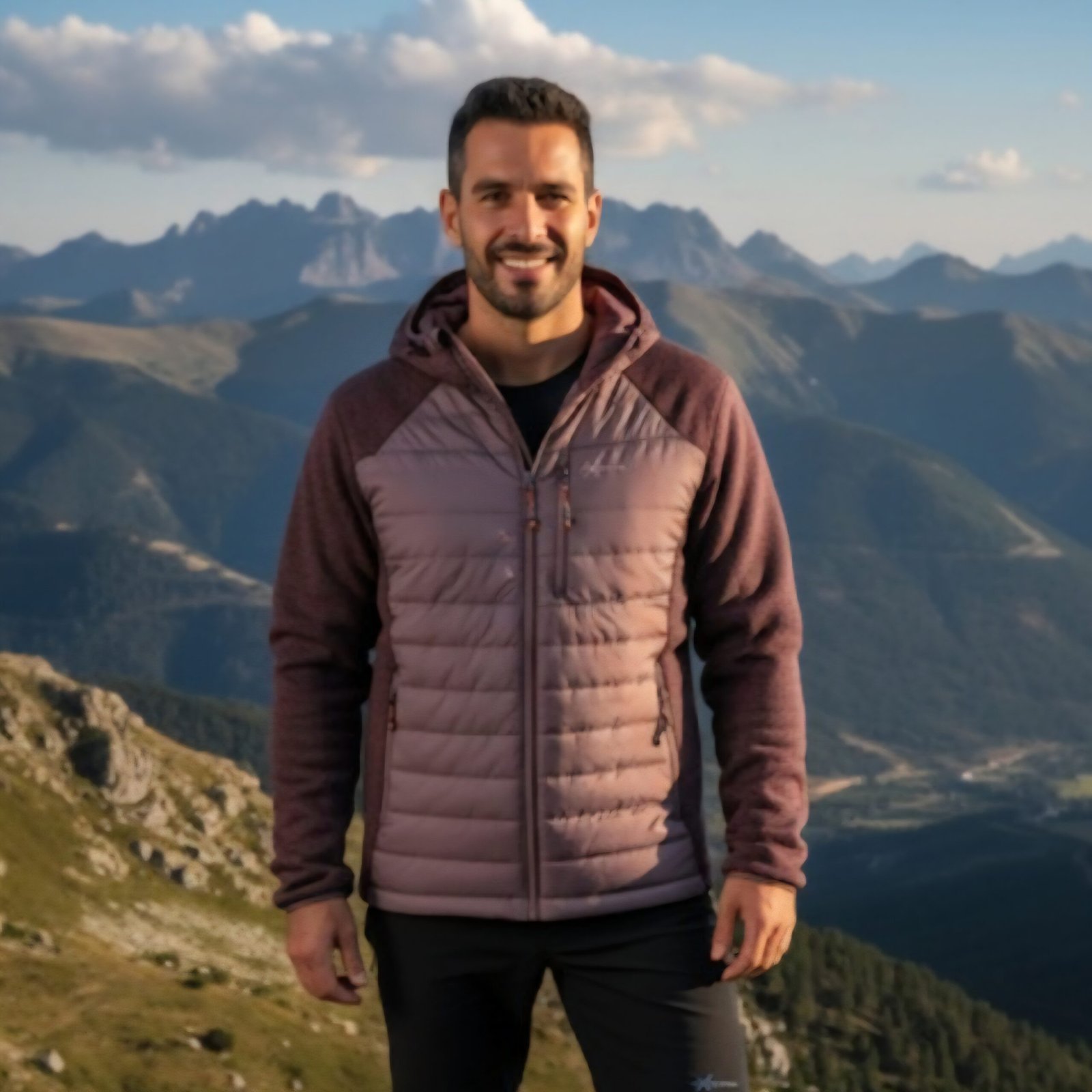 chaqueta capucha hibrida joluvi nublo hombre granate