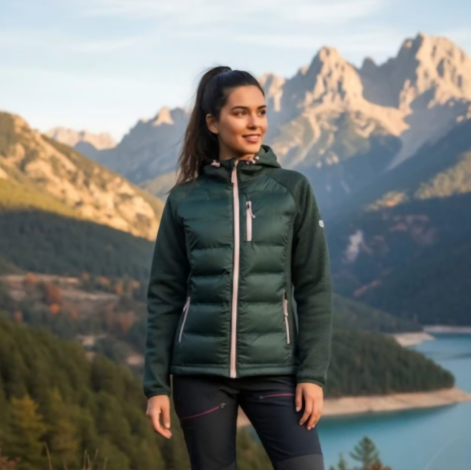 chaqueta capucha hibrida joluvi nublo mujer verde