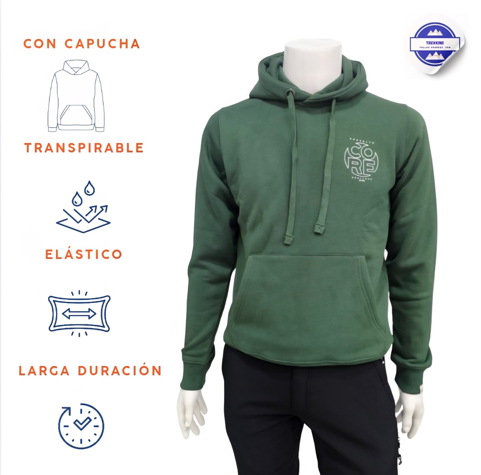 Sudadera con capucha hombre verde botella