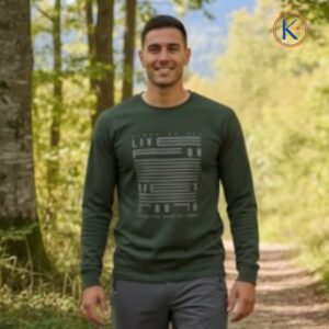 Camiseta manga larga hombre cuello redondo verde caqui