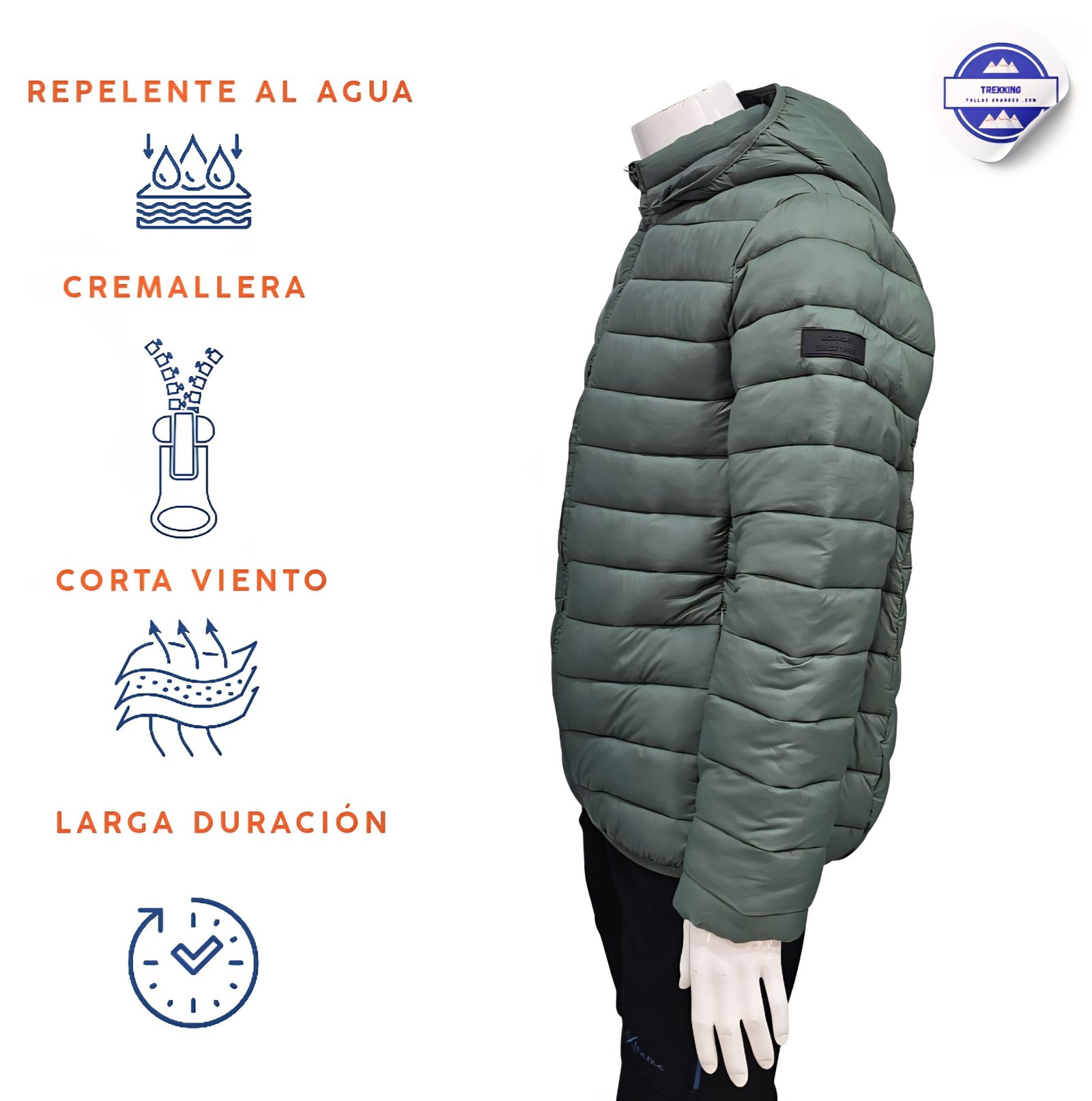 Cazadora acolchada hombre con capucha desmontable verde musgo
