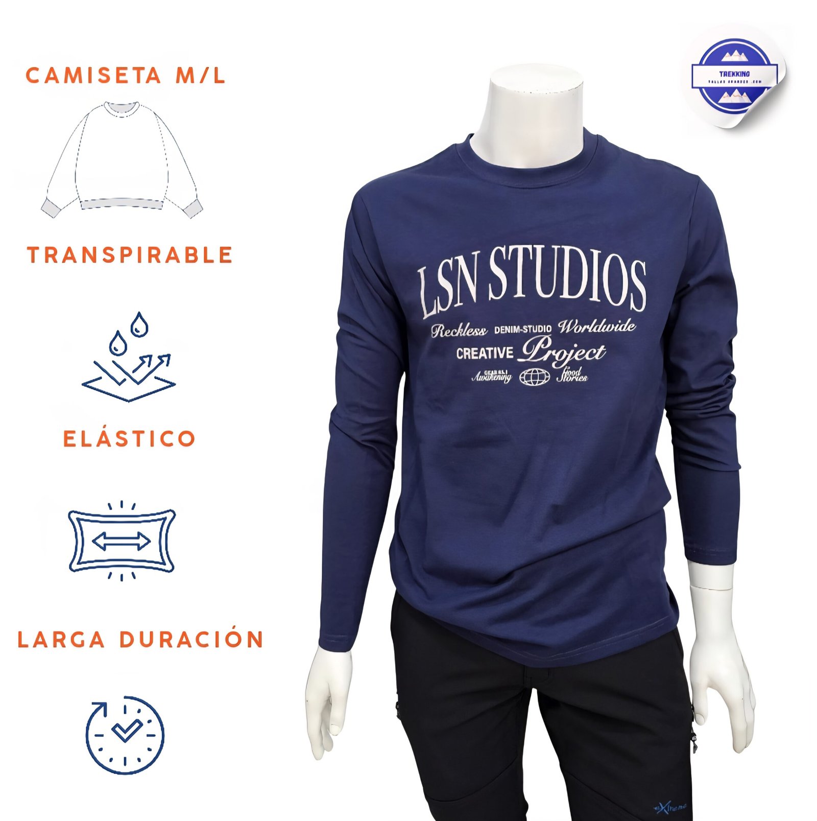 Camiseta manga larga hombre losan serigrafia central azul marino