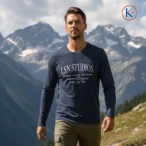 Camiseta manga larga hombre losan serigrafia central azul marino