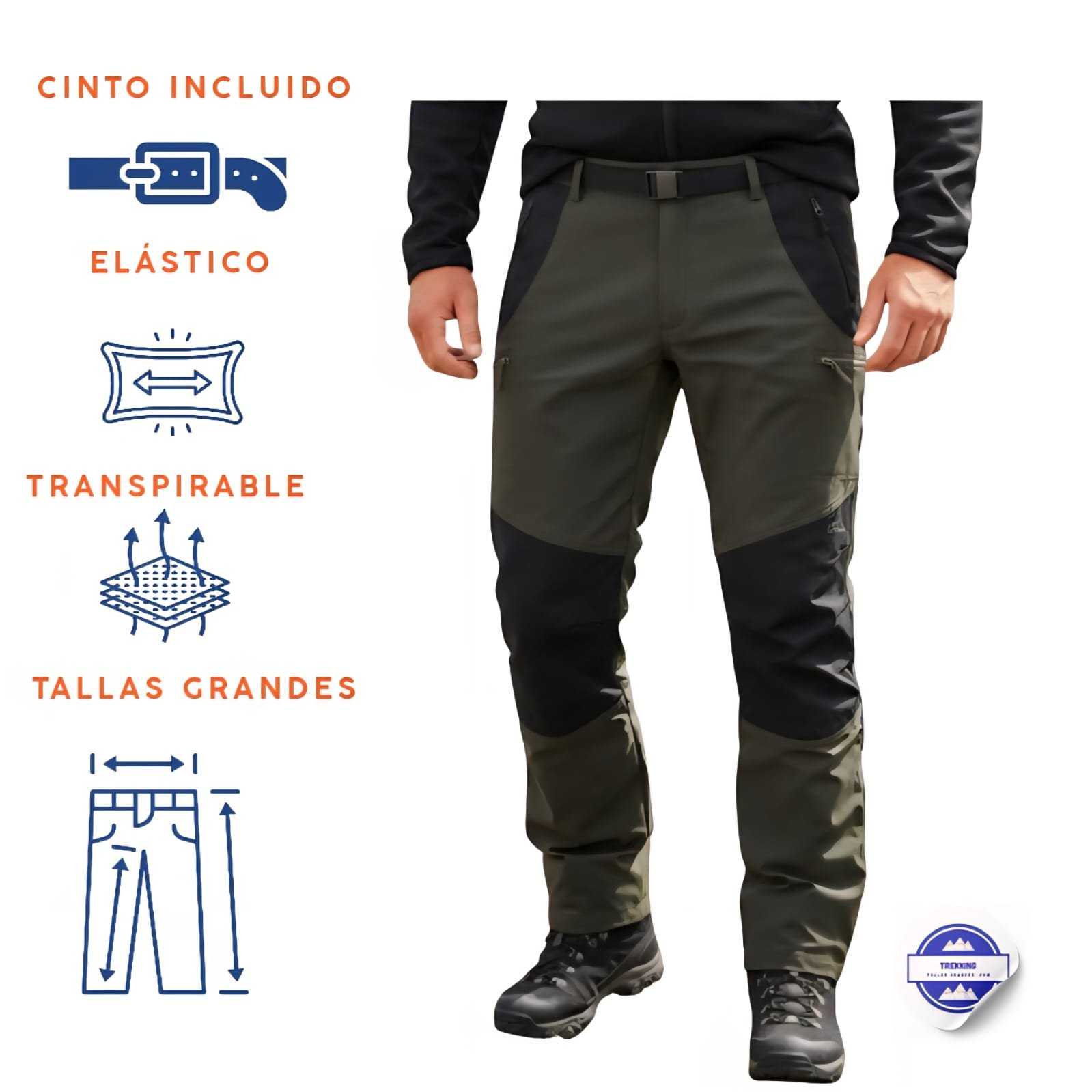 Pantalón trekking invierno tallas grandes hombre 62-70 Koyote kaki/gris