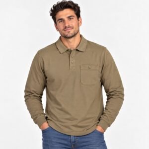 Polo de manga larga Losan con bolsillo marrón y camel