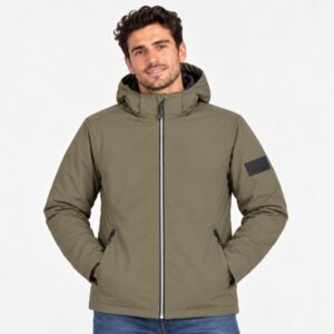 Chaquetón corto acolchado Losan con capucha desmontable beige verdoso